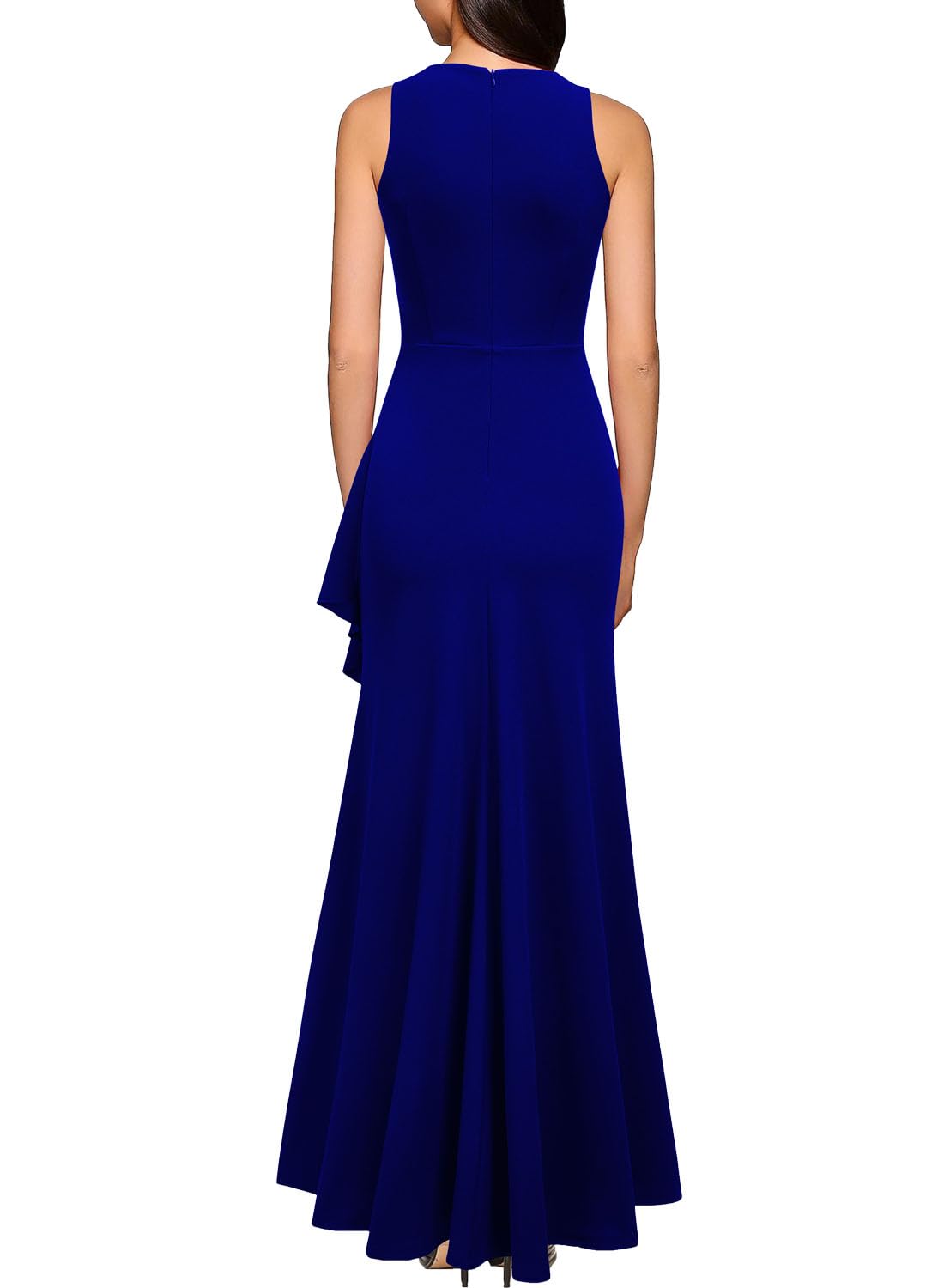 Royal Blue Women's Scoop Neck Sleeveless Split Bodycon Mermaid Prom Cocktail Long Dress